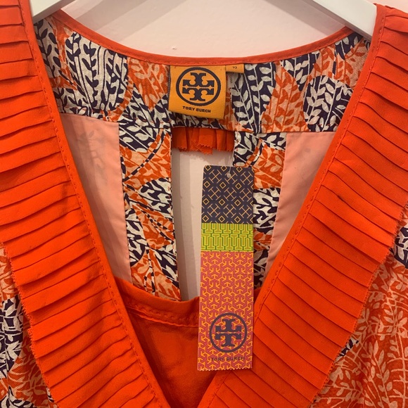 TORY BURCH Size 10 Janetta Dress Navy / Orange - Picture 5 of 6